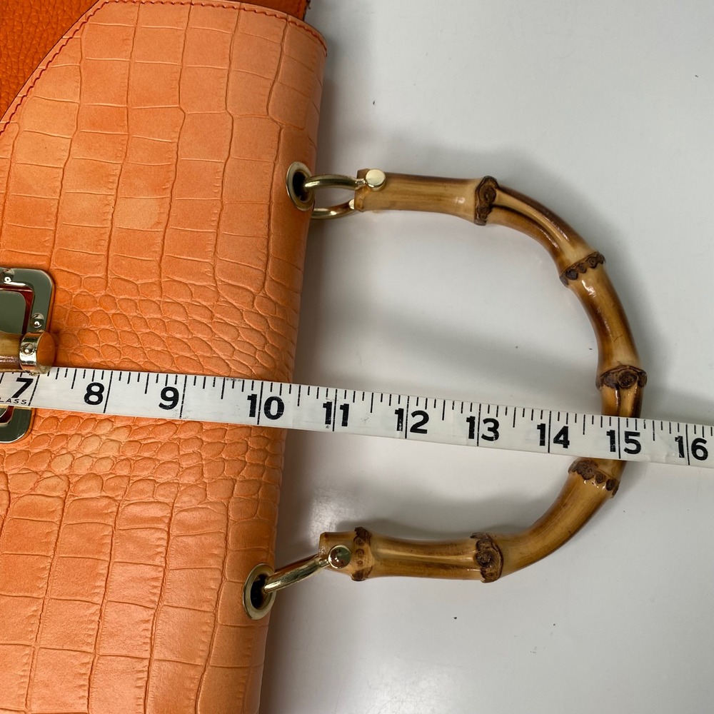 Borse in Pelle Satchel Crossbody Shoulder Bag Croc Emboss Orange Pebble Leather - Picture 11 of 12